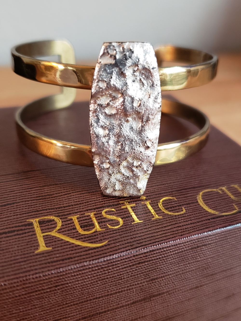 Rustic Cuff Gold and Silver Textured Double-Band Cuff Bracelet